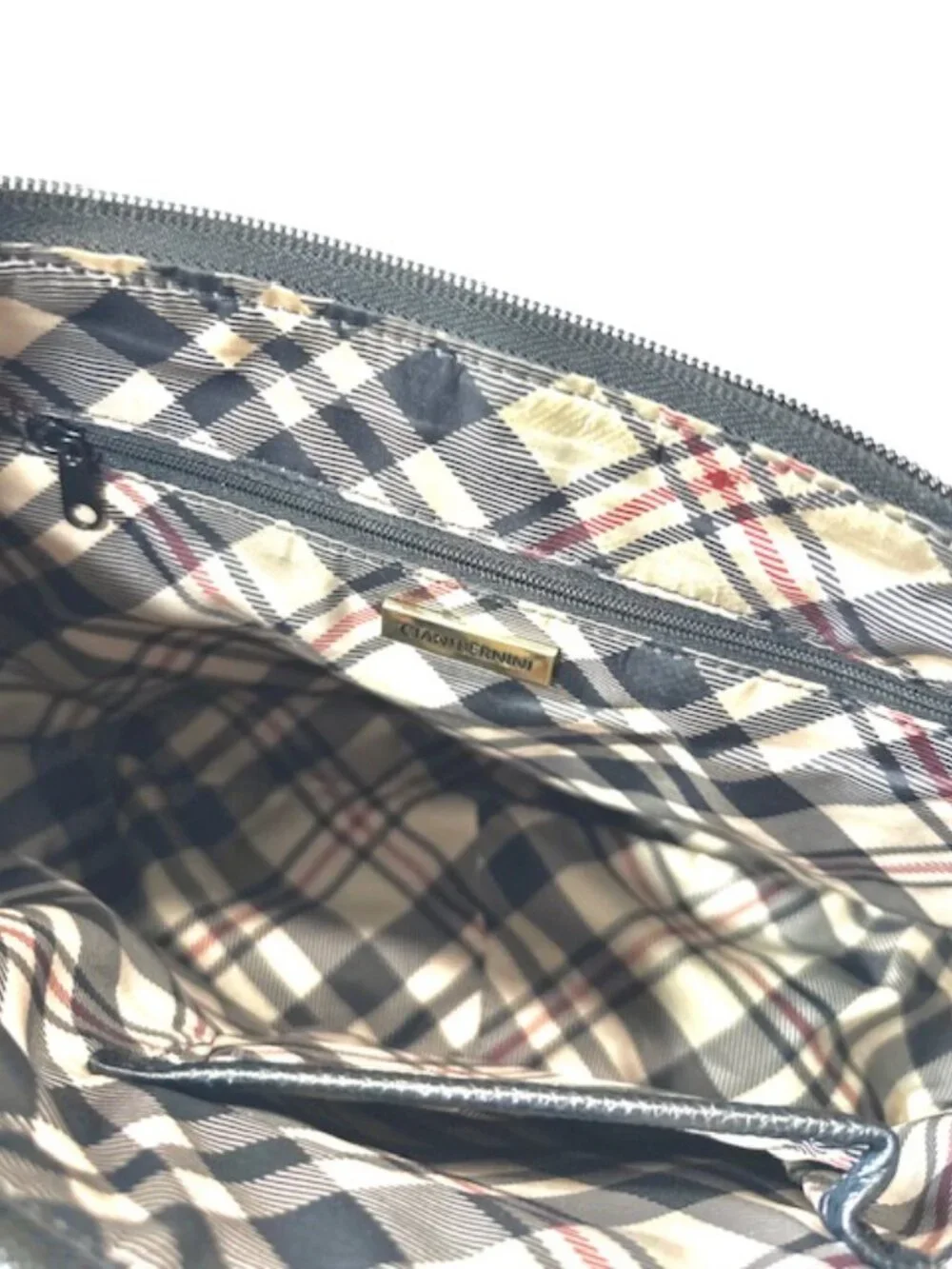 Giani Bernini Womens Leather Hobo Bag Purse Plaid Lining Black Pebble Leather - Picture 6 of 14